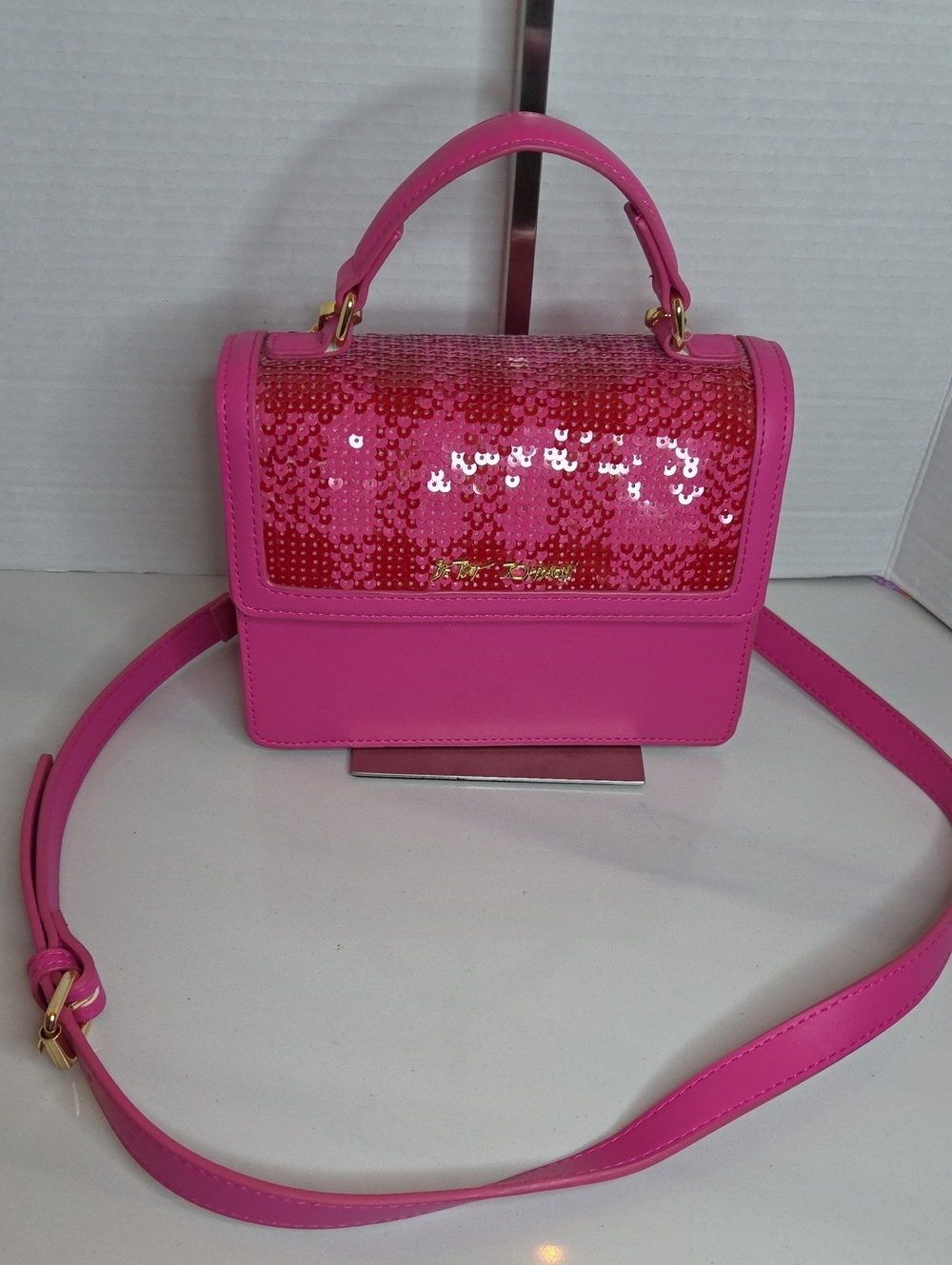 Betsey Johnson Hot Pink Sequin Top-Handle Crossbody